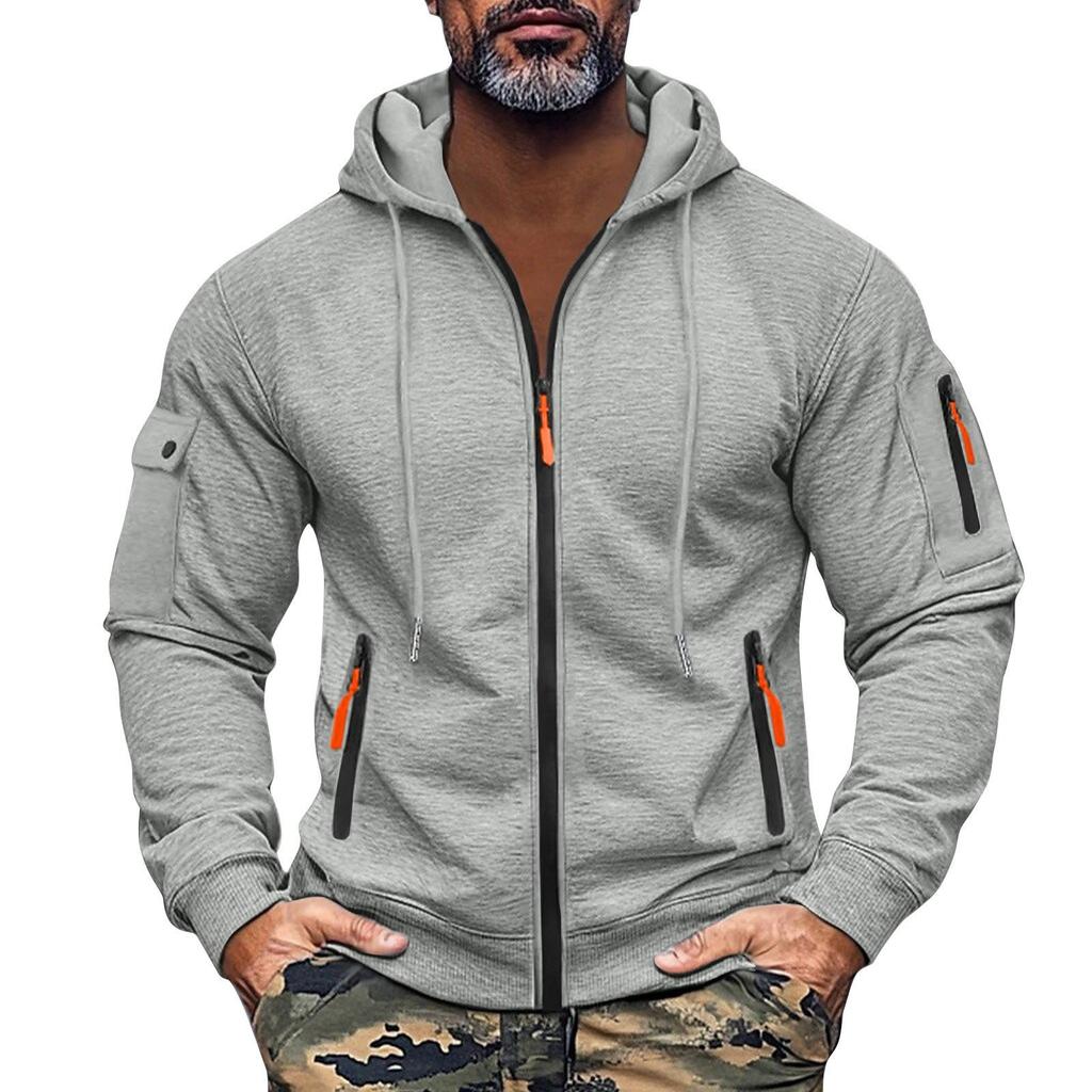 Herren Sweatshirt Hoodie Reißverschluss Armtasche Strickjacke Herren Sport Große Größe Casual Hoodie