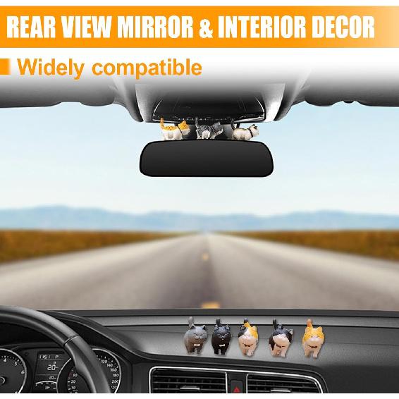 9PCS Car Cute Cat Decorations, Fun Car Rear View Mirror Ornaments, Cat Figurines Set Dashboard Decorations, Universal Auto Interior Accessories for