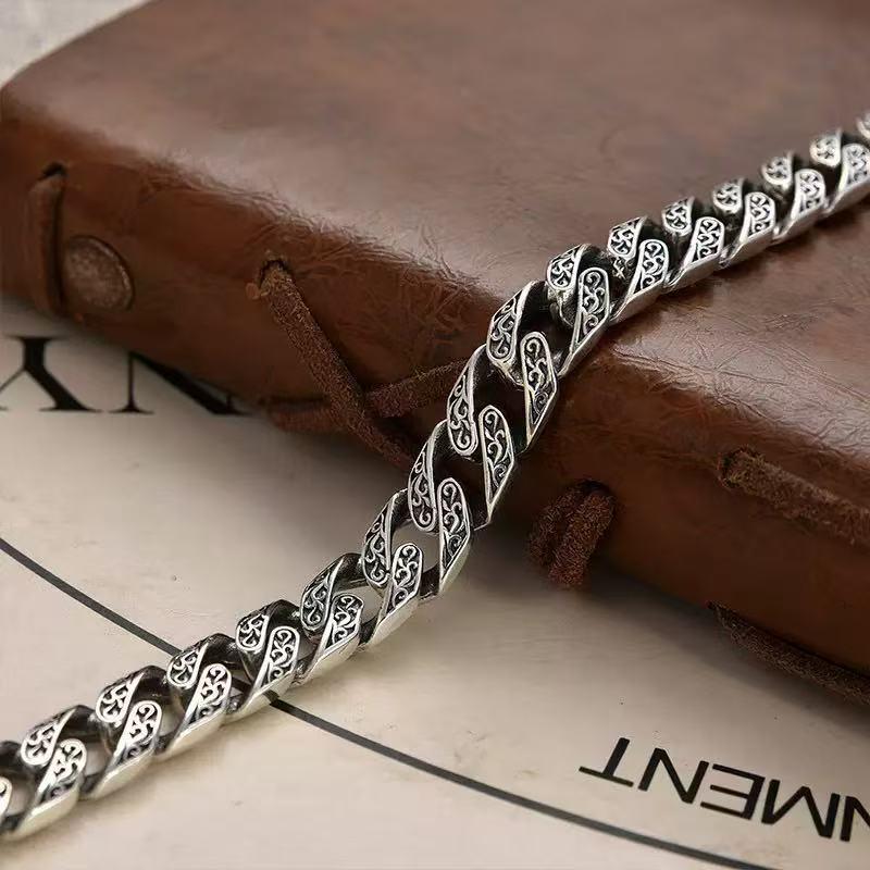 Unisex Grobes Rattan-Muster Armband: Vielseitiger Thai Silber Retro Antik Schmuck