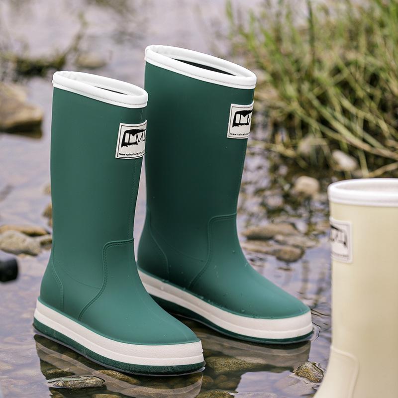 Comemore Outdoor Women's Rain Shoes Mid-calf Fishing Non-slip Waterproof Shoe Couple Work rainboots Rubber Warm Boots 44