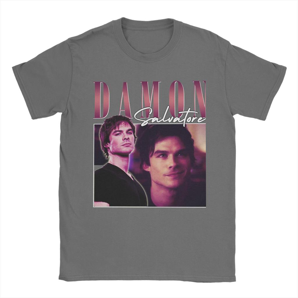 Damon Salvatore Ian Somerhalder The Vampire Diaries TShirt for Unisex O Neck Pure Cotton T Shirts Short Sleeve Tees Clothes
