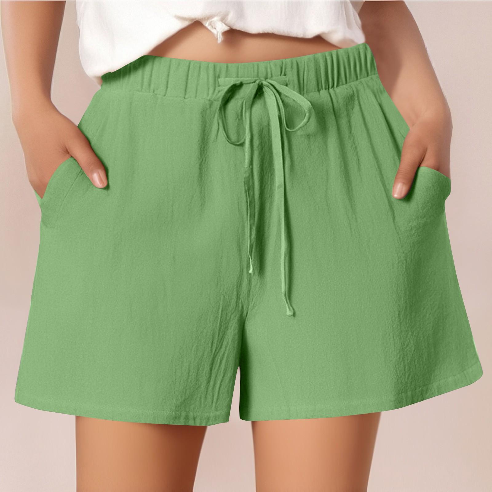 

Женские повседневные хлопковые и льняные однотонные свободные шорты со шнуровкой и эластичным поясом длиной три четверти XXL