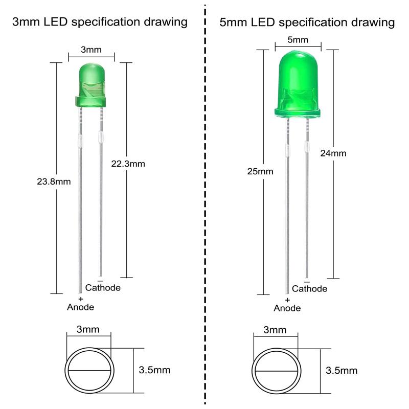 Lysemitterende dioder 5 farger elektroniske komponenter 3 mm LED / 5 mm LED assorterte farger DIY LED lysdioder sett