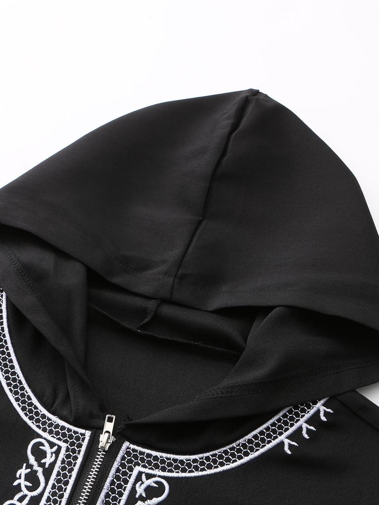 Embroidered Hooded Robe for Muslim Men, New Style Middle Eastern Thobe, Loose Long Sleeve Ethnic Design, Available Now