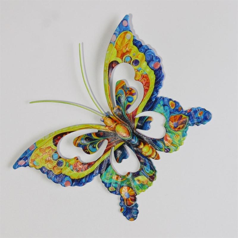 Hollow Out Colorful Metal Butterfly Wall Art Decoration Garden Ornament Outdoor Indoor Iron Sculpture Wall Hanging Decor