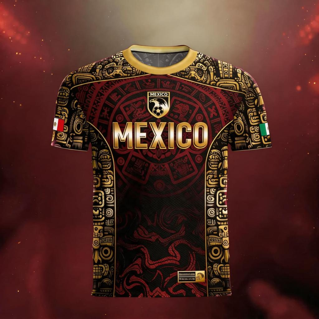 Men's National Team Support T Shirt Mexico Soccer Fan Jersey Short Sleeve Casual Football Top with Printed Design and Flag Patch