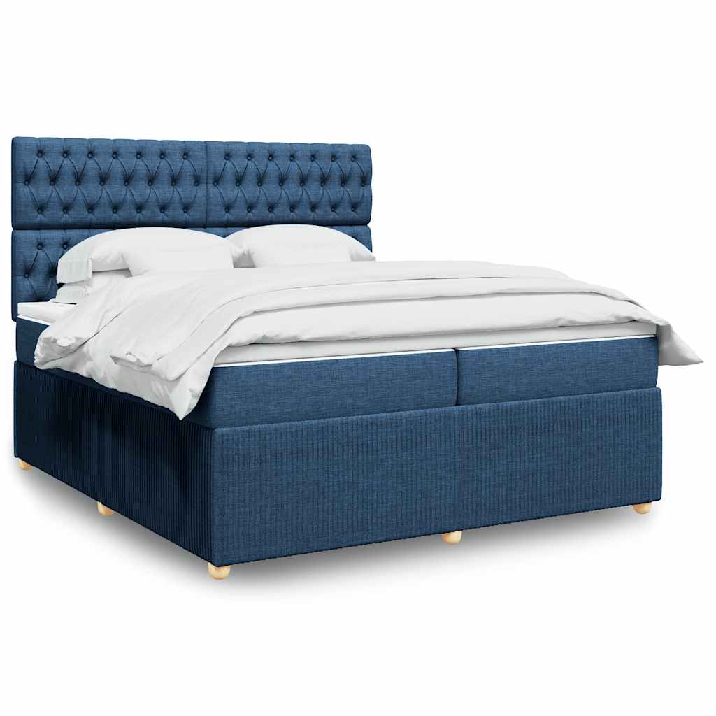 Box Spring Bed with Mattress Blue 200x200 Cm Fabric
