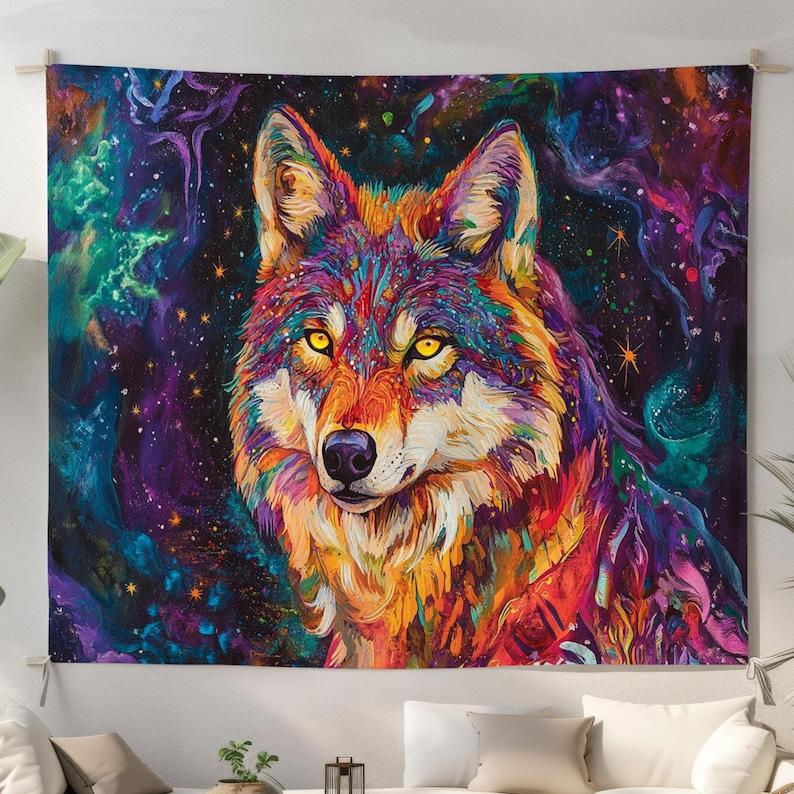 The colorful cosmic wolf tapestry 75x100 чёрный