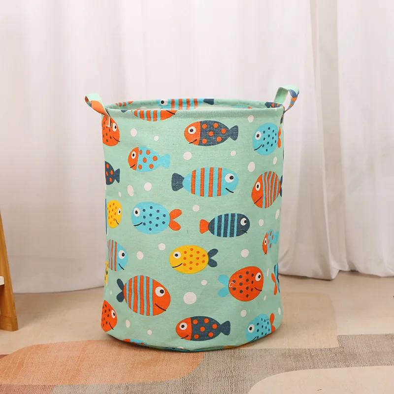 Cotton Linen Print Laundry Basket Portable Foldable Home Laundry Storage Bag Large Hamper for Kids Toys Dirty Clothes Basket