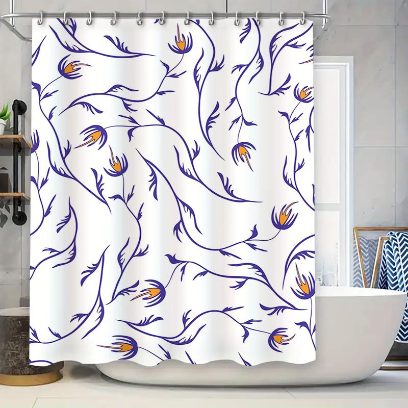 

White Bath Shower Curtain With Birds Pattern Decorative Waterproof Fabric For Bathroom Decor Size72X84Inches / 183X213Cm (Orange W60H190(CM)-1 Pcs