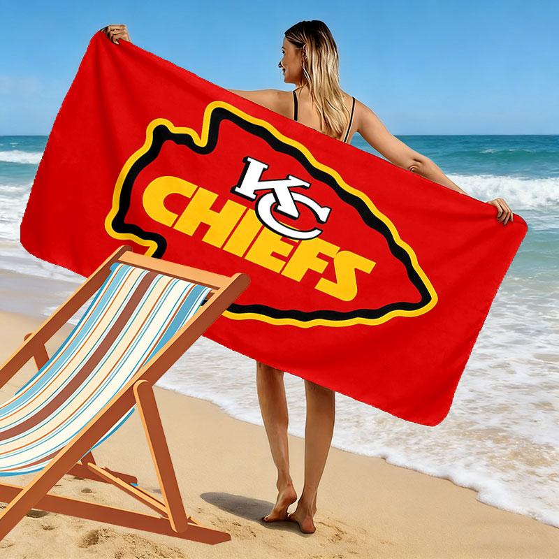 KC Chiefs logo Print Beach Towel, Large Soft Quick Dry Towel for Beach Camping Swimming