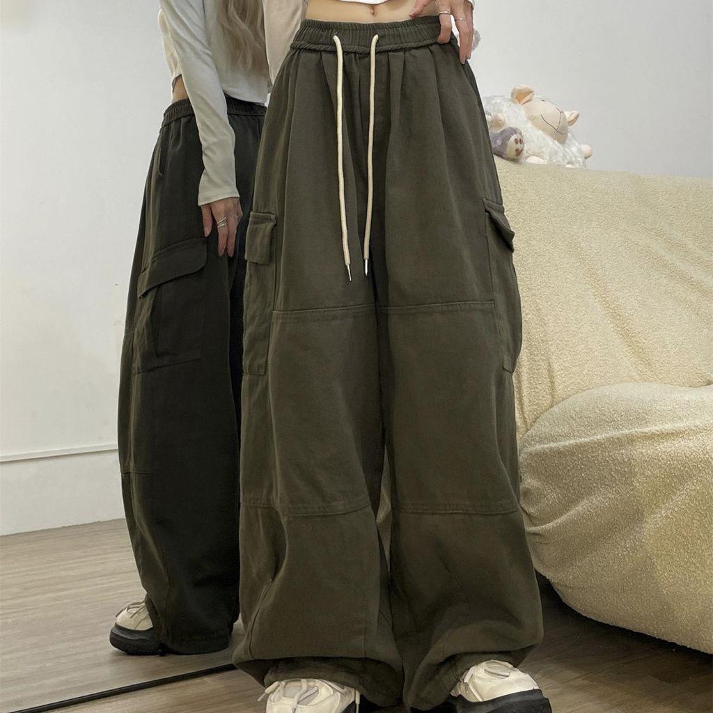 Women's Retro Slimming Wide Leg Joggers with Multi-Pockets - Casual Spring/Autumn Pants