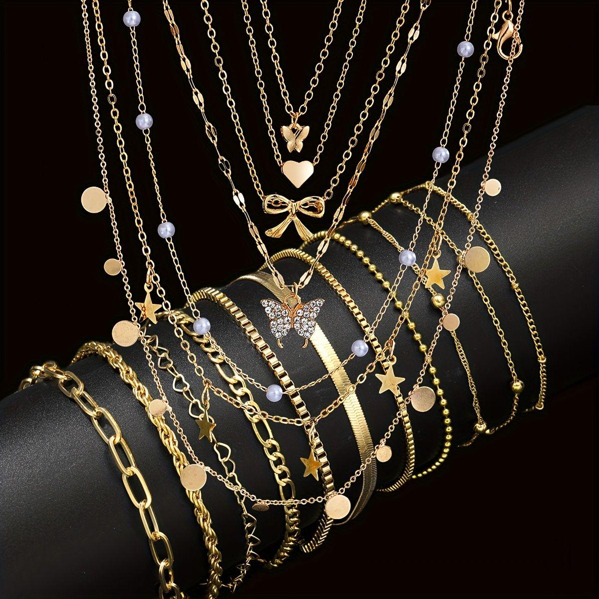 17 шт. Модный Минималистичный Набор Бижутерии Для Женщин Винтажный Скрученный Змеиный Каркас Сердце Бабочка Звезда Подвеска Браслет Наборы Подарок