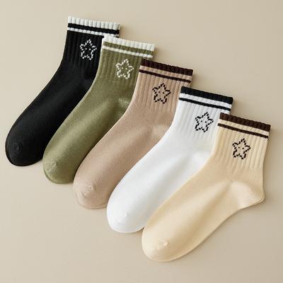 5Pairs Women Cotton Socks Cute Fashion Socks Striped Plaid Ladies Spring Summer Socks