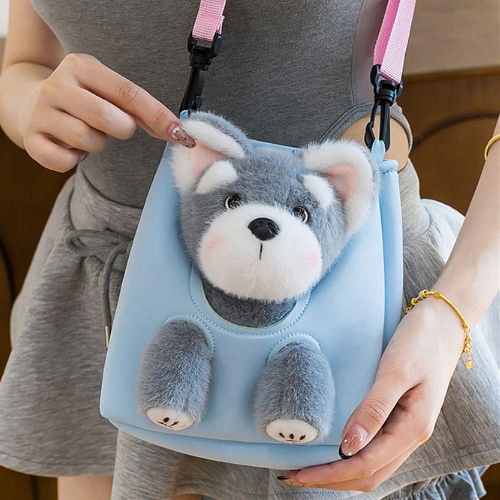 PP Cotton Plushie Doll Fur Bag Shoulder Bag Stuffed Running Dog Knapsack Birthday Gift