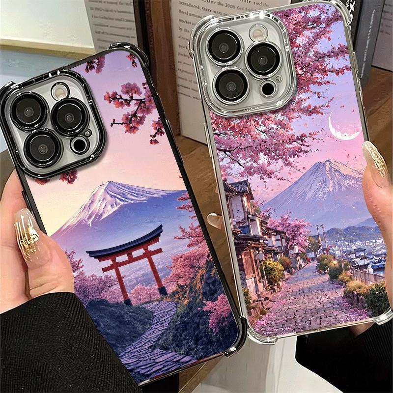 Japanese Pink Cherry Mount Fuji Soft Phone Case For Xiaomi Poco X7 X8 Pro Max X6 X5 X3 F8 Ultra F7 M8 M7 M5S Redmi 15C 15A 15 14