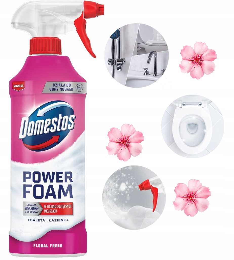 Domestos Power Foam Piana Do Mycia Toalety I Łazienki Floral Fresh 435Ml