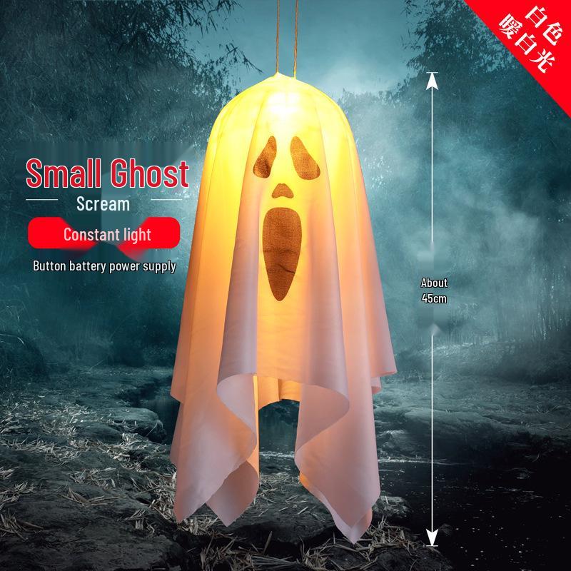 Halloween LED Pumpkin Lantern & Witch Hat Chandelier with Ghost Hanging Lights - Horror Atmosphere Colored String Lights