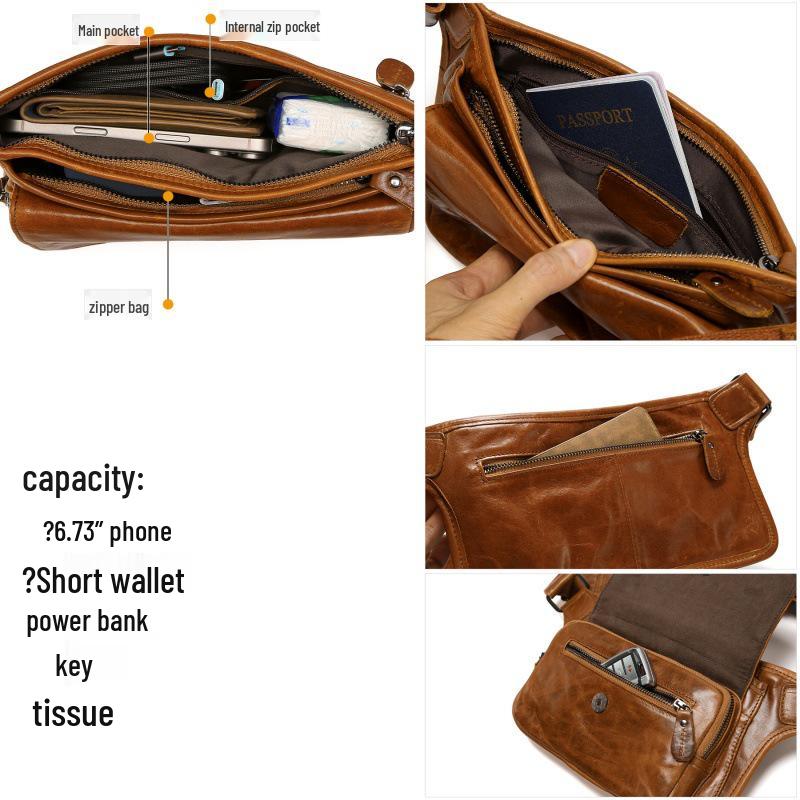 Men's Vintage Leather Crossbody Chest Bag - Casual Commuter Waist Bag
