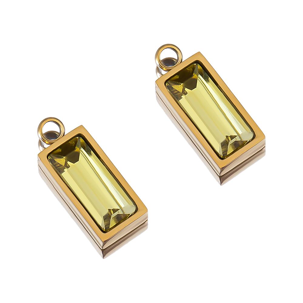 2pcs Luxury Zircon Birthstone Charm Stainless Steel PVD Gold Plated Pendant 4x10mm DIY Bracelet Necklace Jewelry Accessories