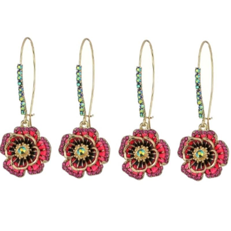 2pcs European American Creative New Colorful Flower Inlaid Rhinestone Earrings Women's Atmosphere Ethnic Wind Closed Ear Hook