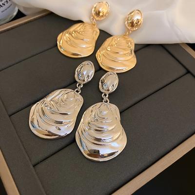 Premium Heavy Industry Striped Oval Silver Needle Earrings Personalized Earrings