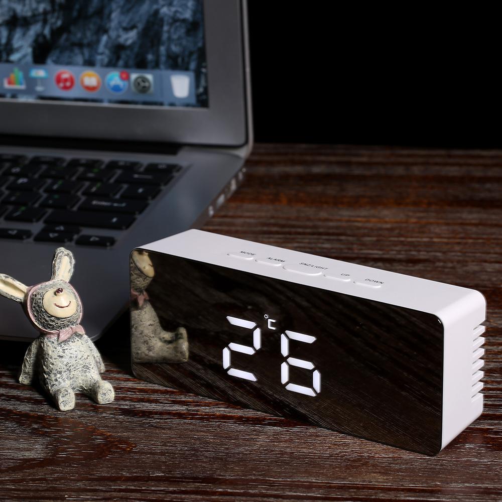 Multifunctional Plastic Mirror LED Night Light Thermometer Digital Wall Clock Lamp Alarm Clock