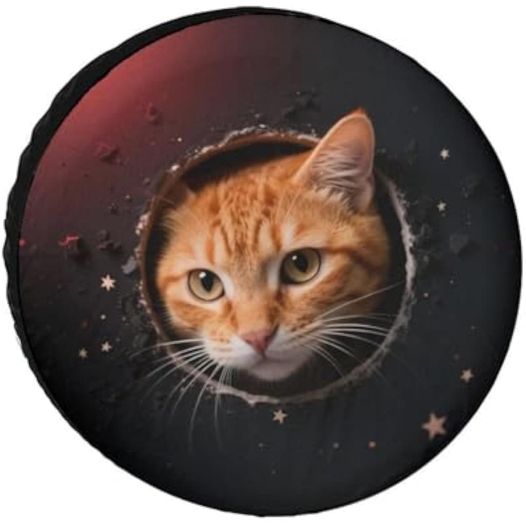 Orange Cat Peeking Through Hole Spare Tire Cover Weatherproof RV Wheel Protector Dustproof Trailer Camper 26 Inch