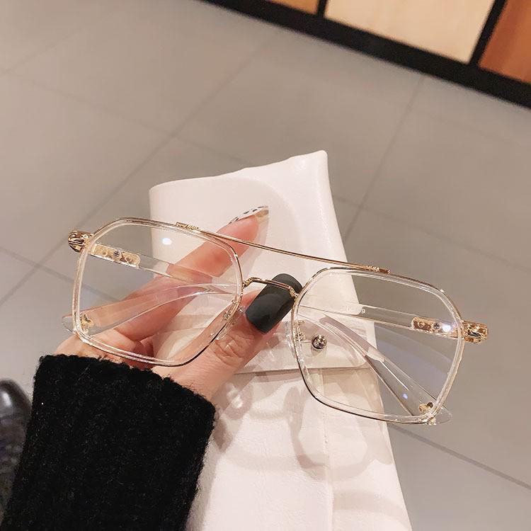 William Chan Anti-Blue Light Retro Large Frame Glasses with Double Bridge, Fashionable Myopia-Ready.