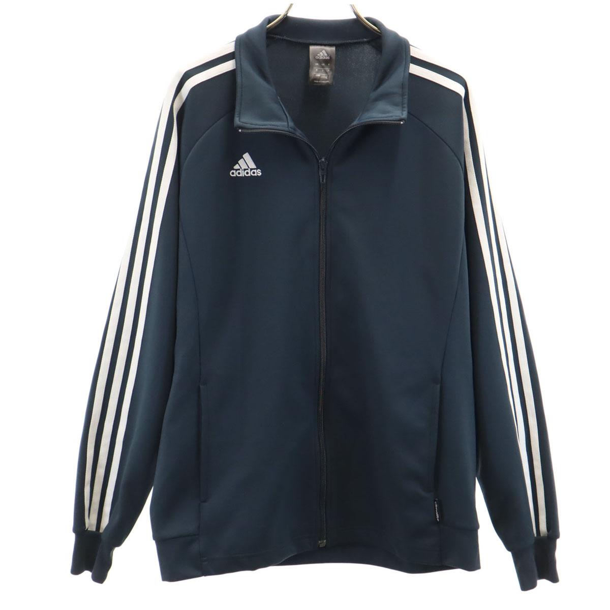 

adidas тренировочная куртка L темно-синяя трикотажная 3 полоски мужская б/у