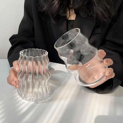 4PCS 530ml Glass Cup Heat-resistant Tumbler Drinkware Transparent Tea Juice Milk Coffee Mug Home Water Glasses Stripe Beer Mug
