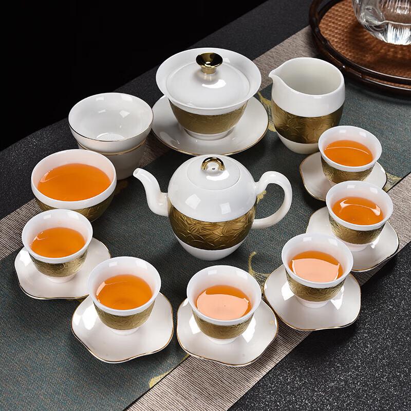 Chaxun Dehua White Porcelain Embossed Tea Set