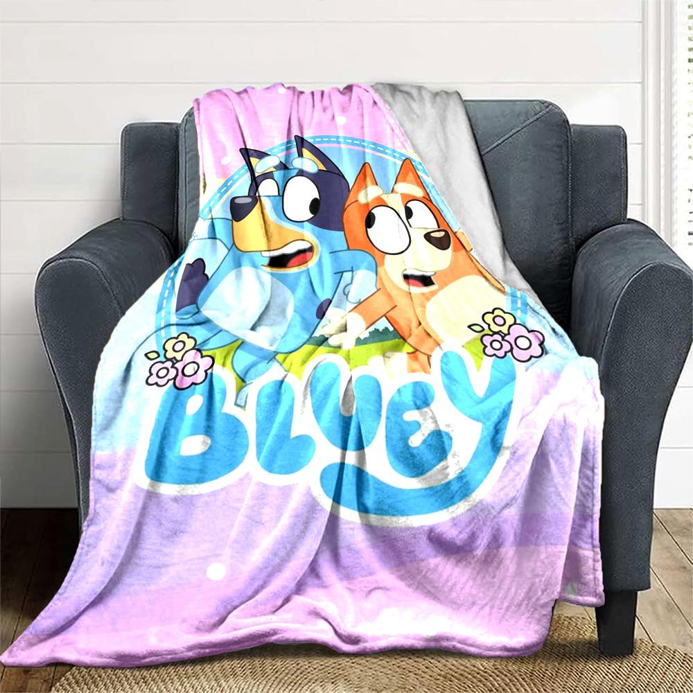 Bluey Cartoon Print Flannel Blanket High Quality Warm Comfortable Cover for All Seasons Perfect for Gifts Home Decor