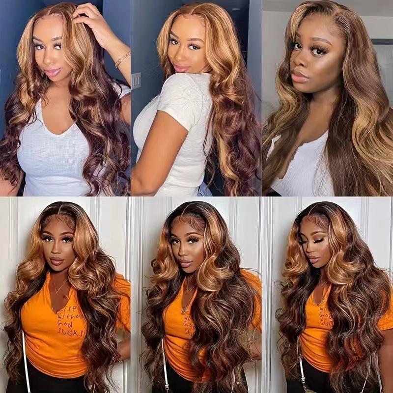 Front lace wig cover, European and American women gradually change color wig cover long curly hair large waves multi-color optional