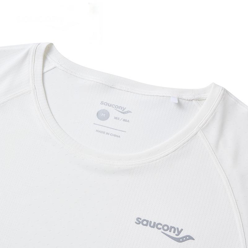 SAUCONY Logo Letter Jacquard Moisture-Wicking Quick-Dry Round Neck Short Sleeve T-Shirt Women T-Shirts Pearl-White SC1249057B-WT02
