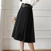 Simplicity Office Lady Autumn New Women's Elastic High Waist Solid Pocket Plaid Korean Fashion Sweet Slim Mid-leng A-line Skirt