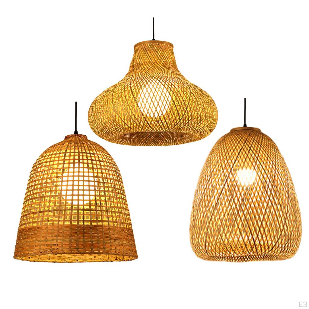 LED Pendant Light Chandelier Lighting Wall Lamp E27 Base Wicker Ceiling Fixture for Dorm,