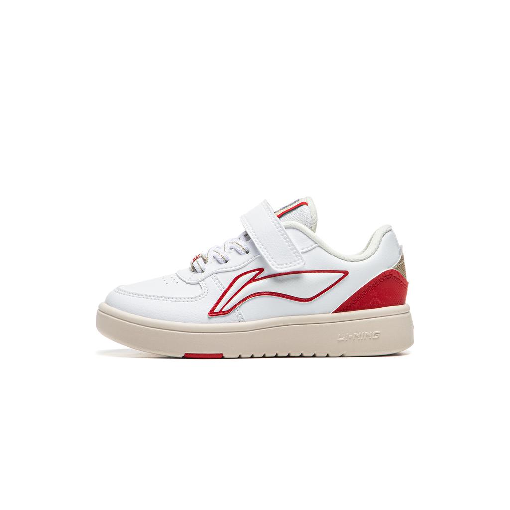 Li Ning Kids Sports Lifestyle Series Color Block Fashion Versatile Shock Absorption Rebound Kids Sneakers Kids Sneakers White Red YKNS134-21