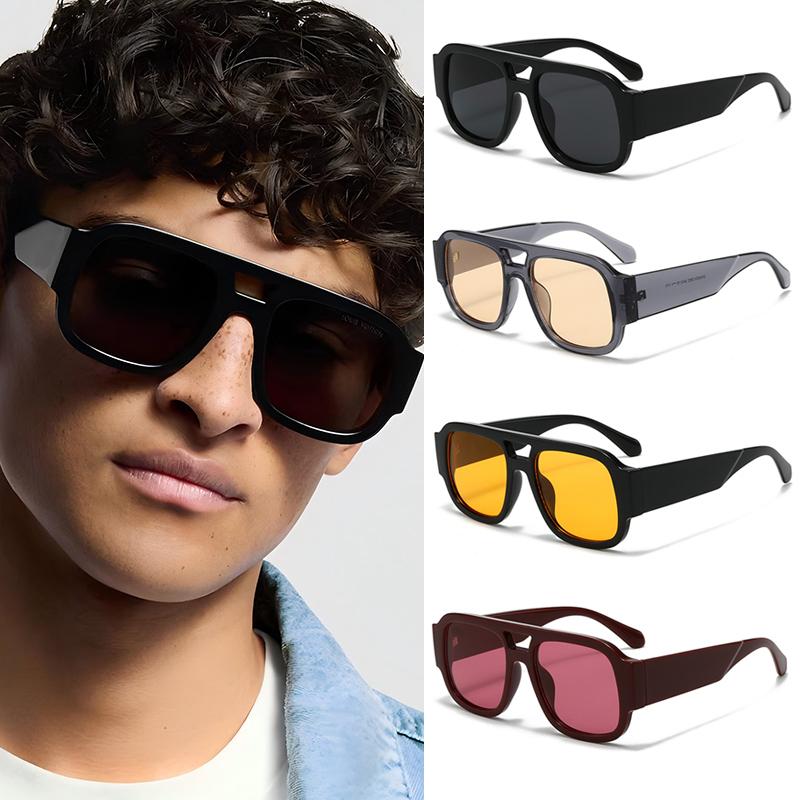 4pcs Fashion Large Frame Double Bridges Square Sun Glasses Women Candy Color Wide Legs Men Eyewear Outdoor Sports Shades
