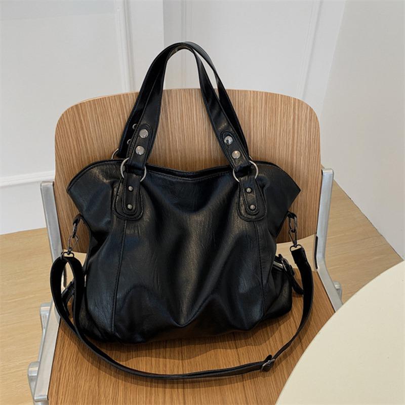 Large Capacity Black Shoulder Bags For Women Large Shopper Bag Solid Color Soft Leather Crossbody Handbag Lady Travel Tote Bag