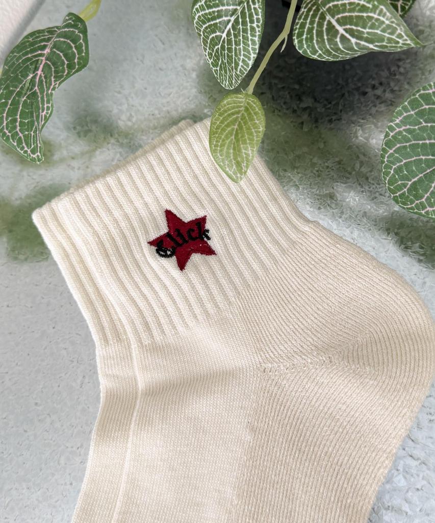 WEGO Star Embroidered Ankle Pile Sizes White Ivory Women's Socks, 23-25cm,