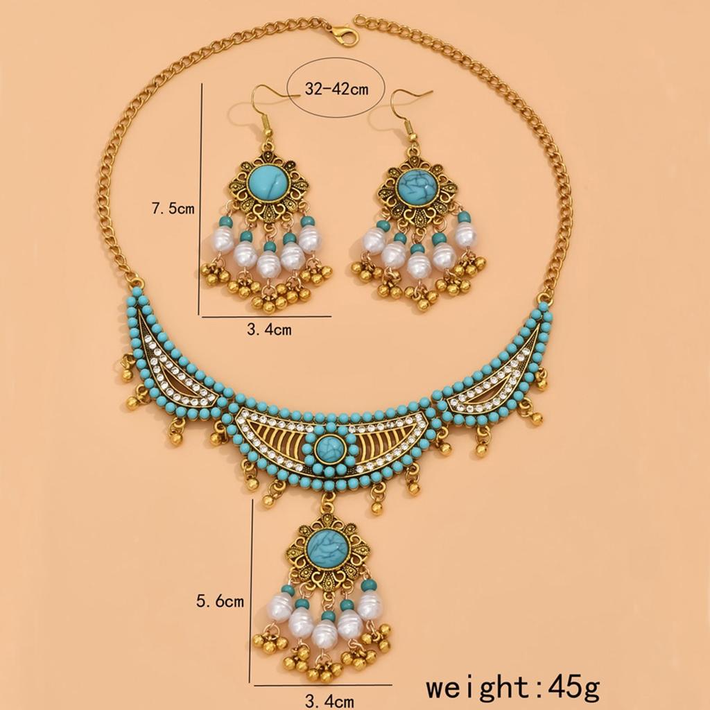 2025 New Design Boho Style Turquoises Bridal Necklace Earring Sets Suitable For Woman Wedding Party Gifts