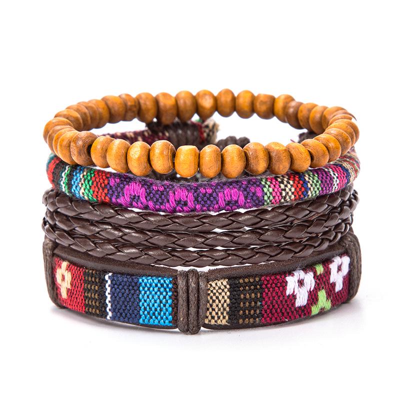 Retro Multi-layer Alloy Leather Bracelet In Ethnic Style with Waxed Rope
