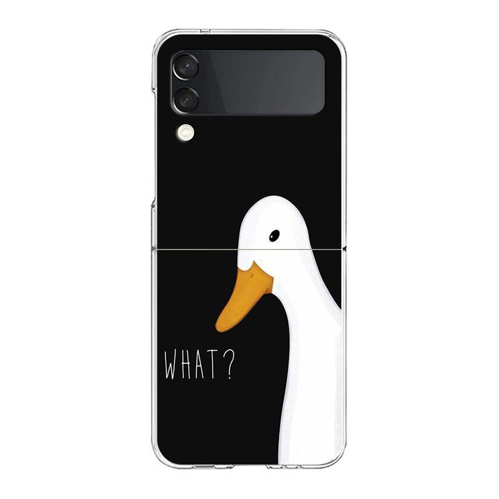 Cartoon Cute Goose Duck Game For Samsung Galaxy Z Flip 3 4 5 Hard Folding Clear PC Phone Case For Samsung Z Flip3 Cover Bumper