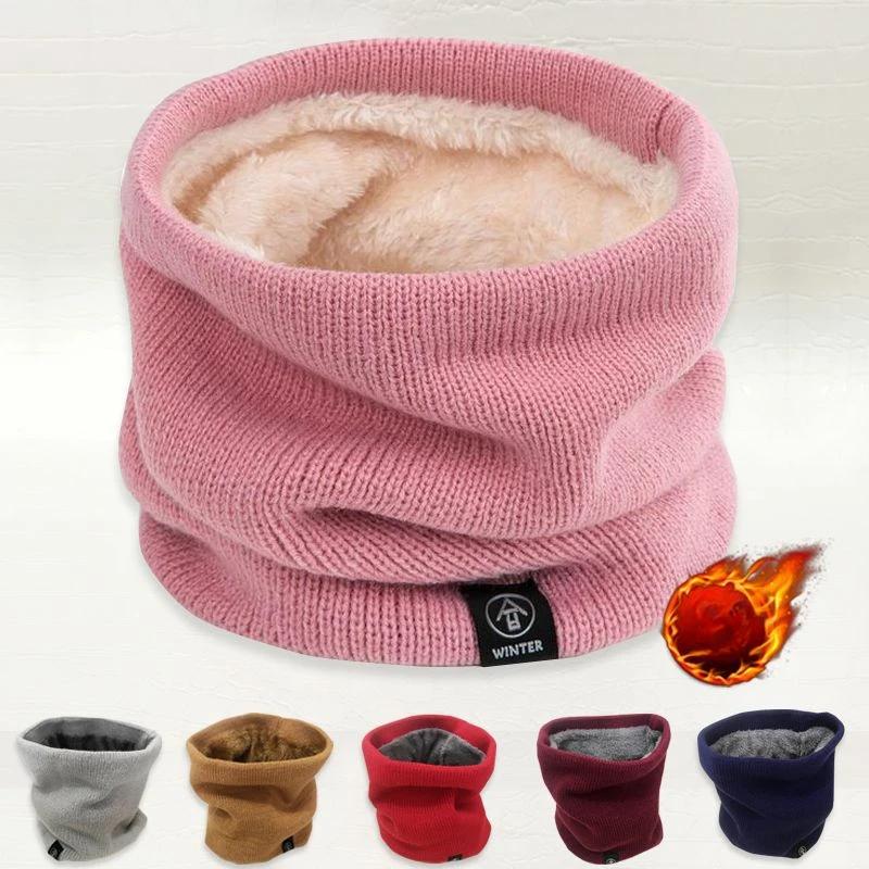 Warmer Winter Ringschal Damen Herren Unisex Einfarbig Plus Samt Gestrickt Vollgesichtsmaske Snood Halsschals Bufanda Dicke Muffel
