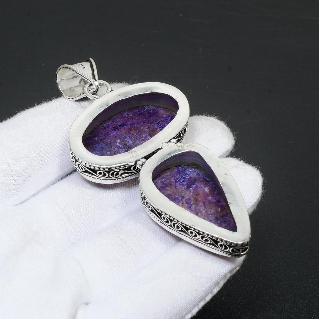 Charoite Gemstone Handmade 925 Sterling Silver Jewelry Pendant Natural Double Charoite Gemstone Healing Charoite Jewelry Pendant For Gifts