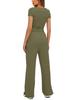2024 Solid Color Casual Set: Ruffle Sleeve Top & High Waist Wide-Leg Pants Sportswear
