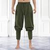 Men Pants Medieval Vikings Pirate Ankle-banded Lace-up Strap Elastic Waist Pleated Loose Solid Color Cropped Trousers Cosplay