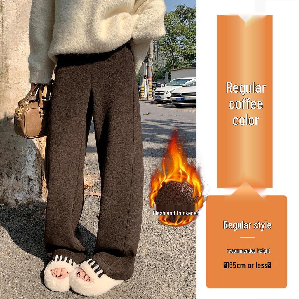 White Cashmere Wide-Leg Sweatpants: Women's 2025 Autumn/Winter High-Waisted Soft Velvet Rice Pants