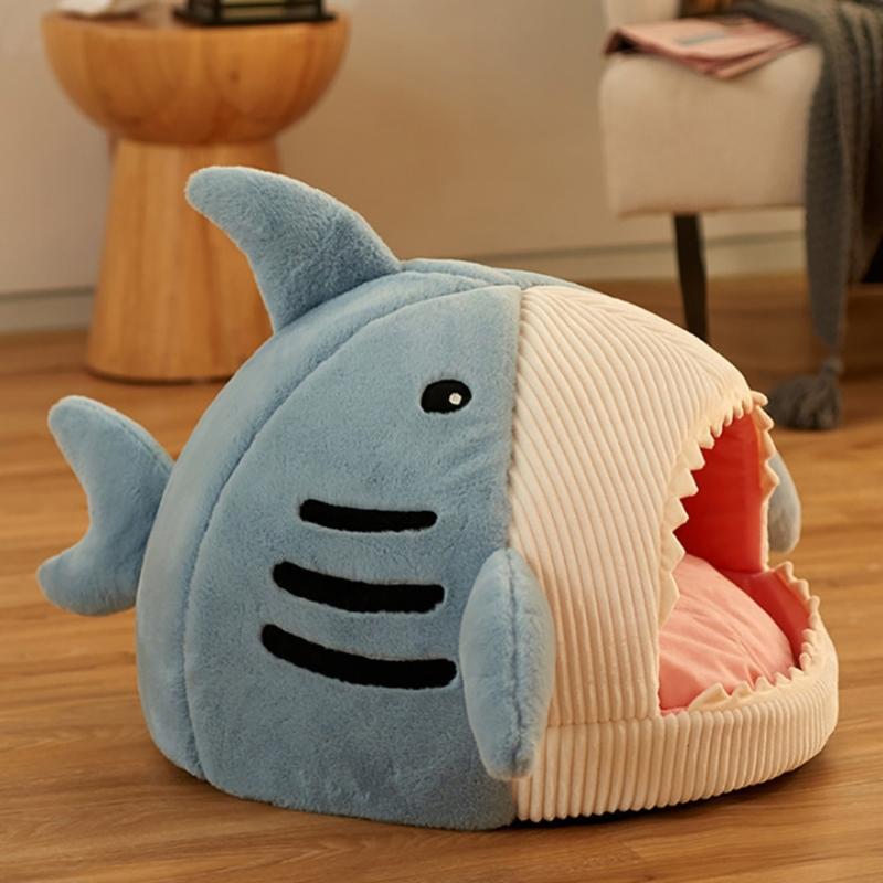 Cats Tent Bed House for Indoor Small To Large Cats Soft Cute Shark Shape with Anti-Slip Bottom Machine Washable Cushions